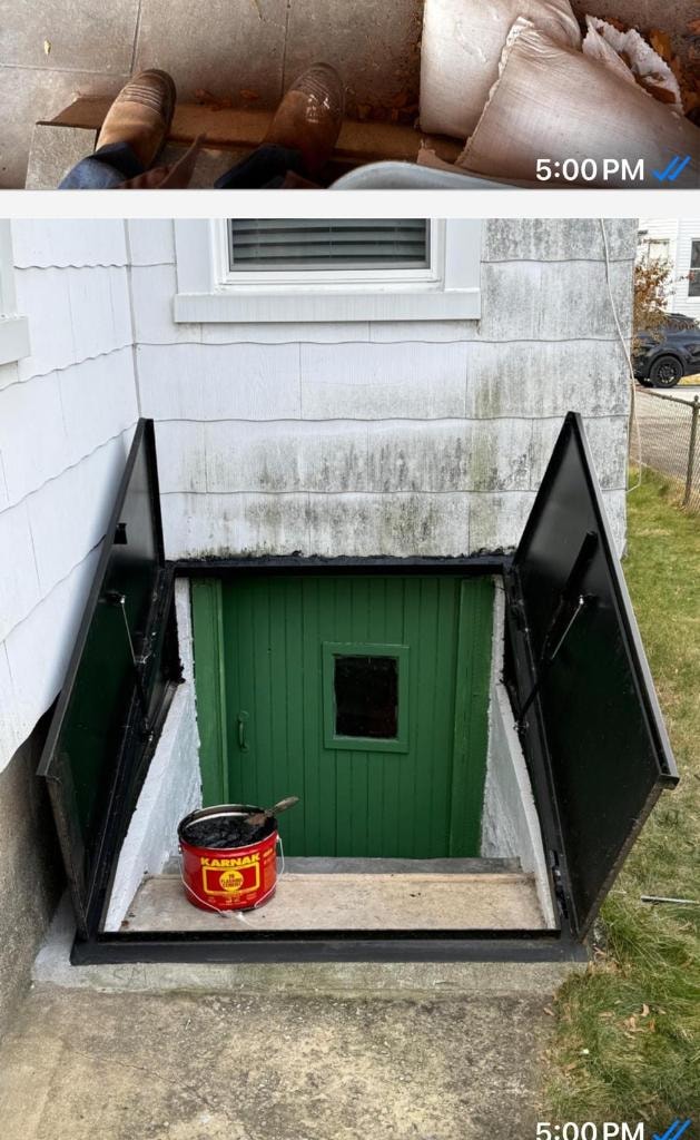 Basement cellar doors open green entrance