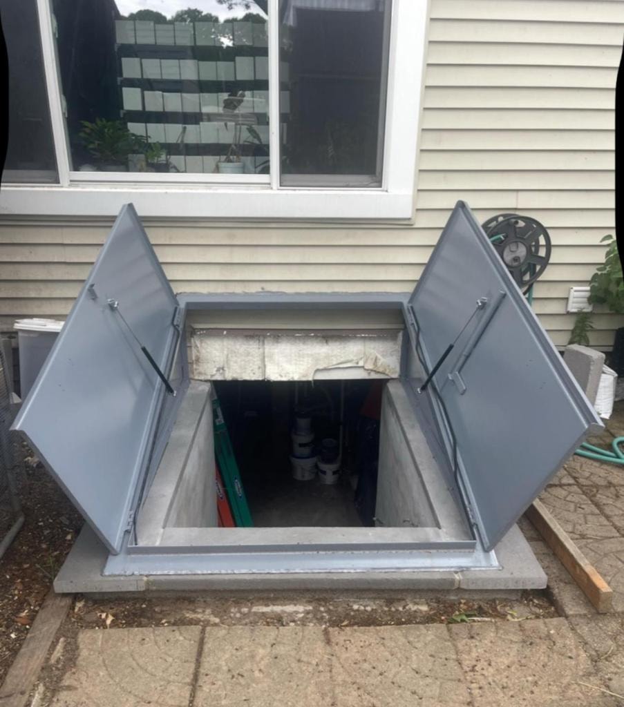 Basement window well open doors