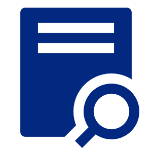 Document icon with magnifying glass symbol.