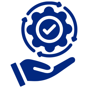 Hand holding gear with check mark.