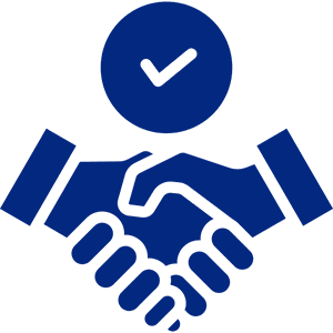 Handshake with checkmark symbol above it.